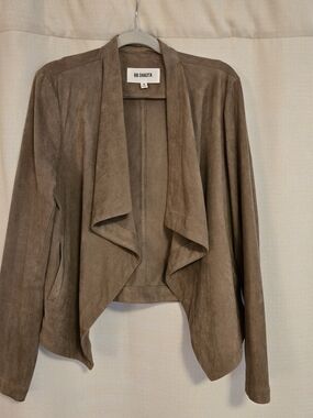 BB Dakota Taupe Draped Faux-Suede Open Front Jacket